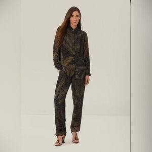 Farm Rio Black Golden Foliage Pajama Pants